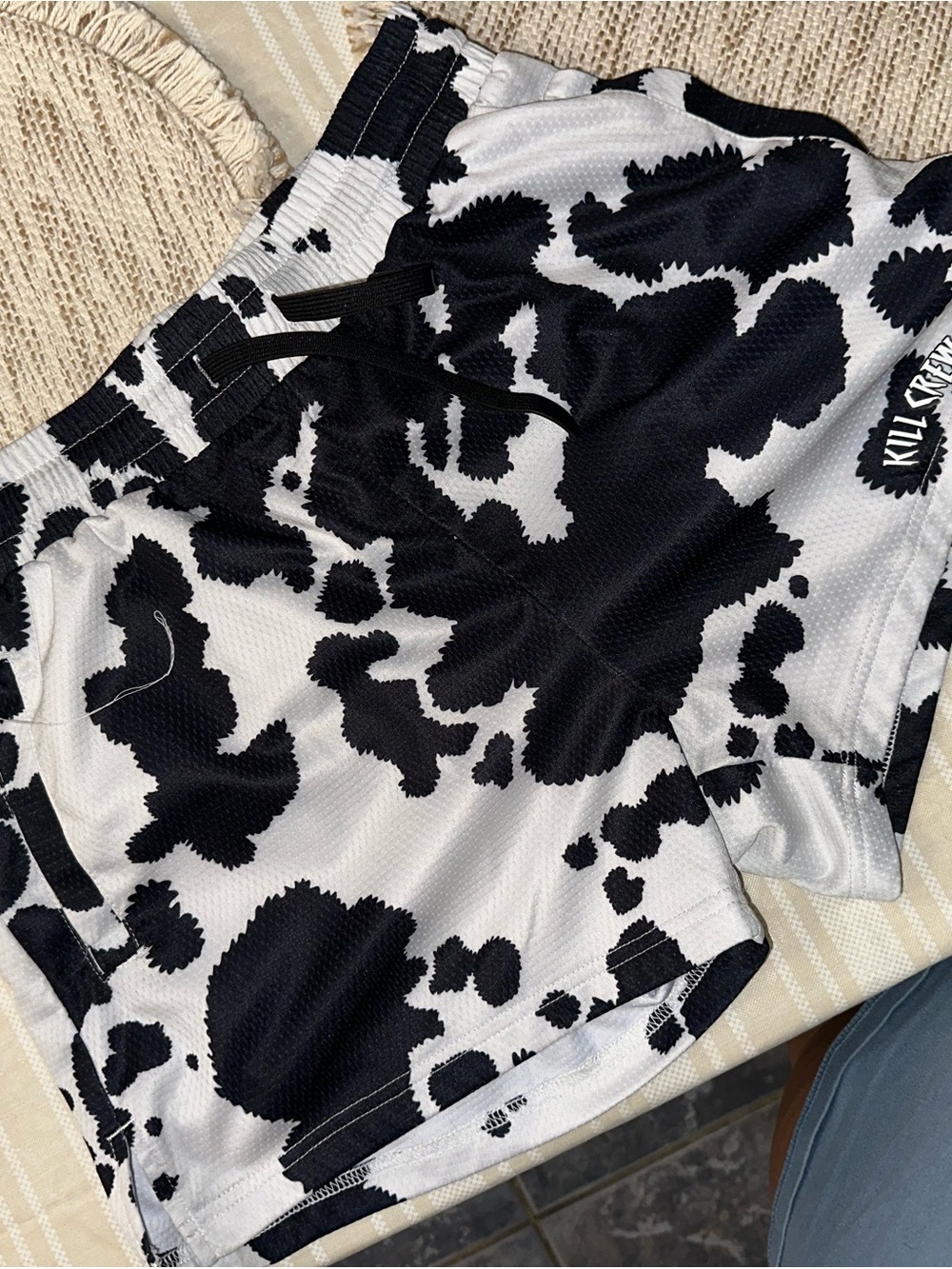 Kill Crew Black and White Cow Print Mesh Shorts